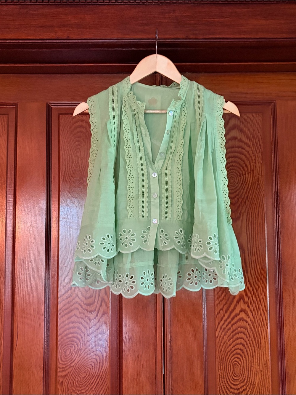 FARM Rio Pistachio Eyelet Ruffle Camisole
